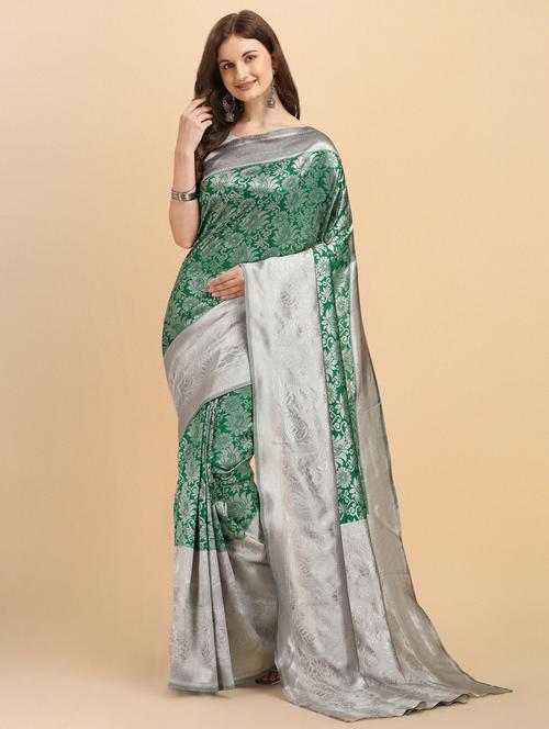 green banarasi saree with blouse - 20109885 - Very Small Image - 1