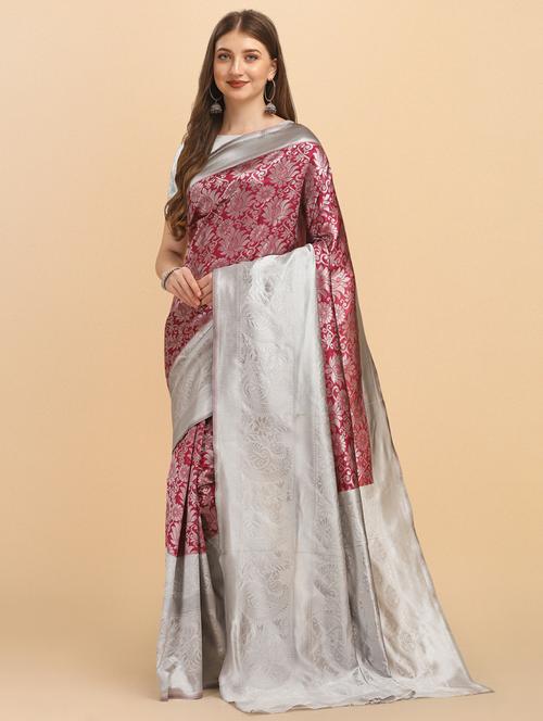 magenta banarasi saree with blouse - 20109886 - Very Small Image - 1
