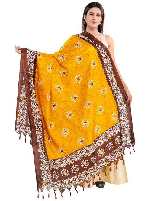 yellow silk blend dupatta - 20109927 - Very Small Image - 1