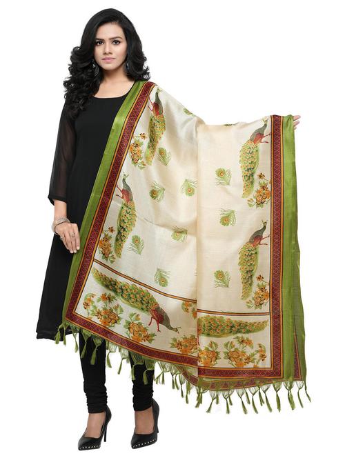 green cotton blend dupatta - 20109929 - Very Small Image - 1