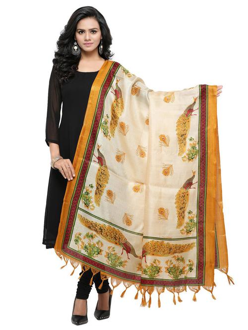 yellow cotton blend dupatta - 20109933 - Very Small Image - 1