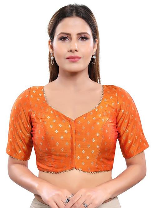 orange self design stitched blouse - 20109994 - Very Small Image - 1