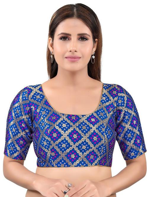 blue self design stitched blouse - 20110003 - Very Small Image - 1