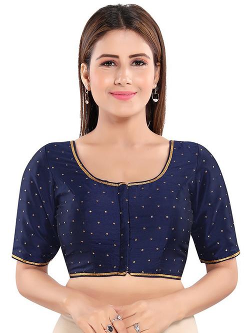 blue lace work stitched blouse - 20110070 - Very Small Image - 1