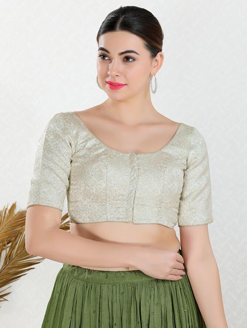 gold self design stitched blouse - 20110075 - Very Small Image - 1