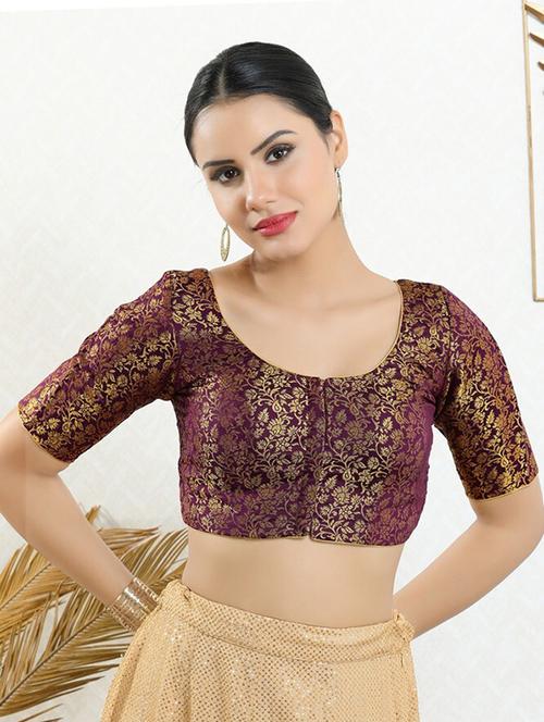 purple self design stitched blouse - 20110078 - Very Small Image - 1