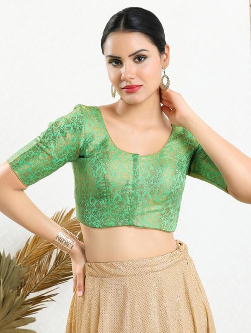green self design stitched blouse - 20110083 - Very Small Image - 1
