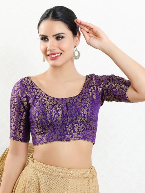 purple self design stitched blouse - 20110089 - Very Small Image - 1