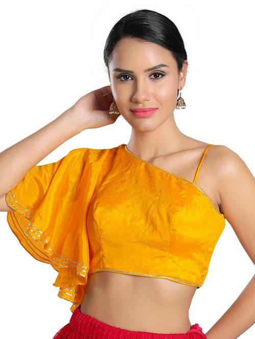 yellow self design regular blouse - 20110580 - Very Small Image - 1