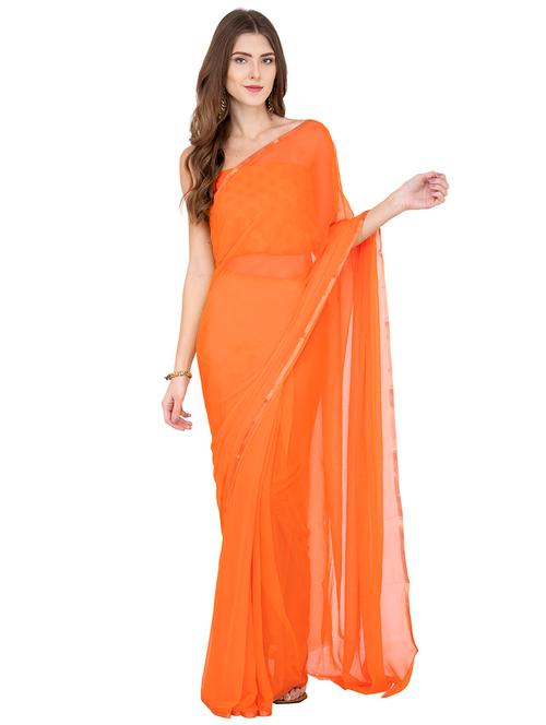 orange solid plain saree with blouse - 20114271 - Very Small Image - 1