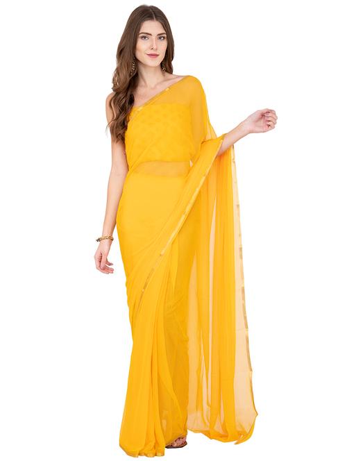 yellow solid plain saree with blouse - 20114276 - Very Small Image - 1