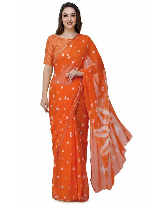 orange bandhani print saree with blouse - 20114282 - Very Small Image - 1