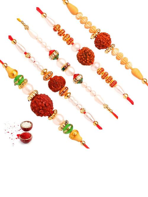 pack of 5 rakhi set with roli chawal & card - 20114413 - Very Small Image - 1