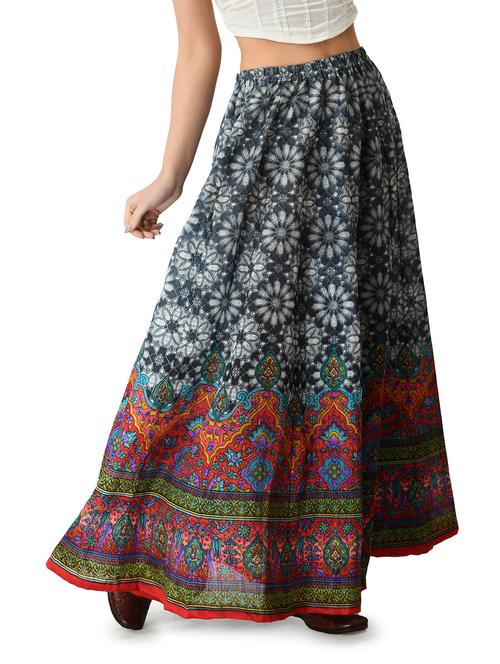 grey multi colored printed flared long skirt - 20114609 - Very Small Image - 1