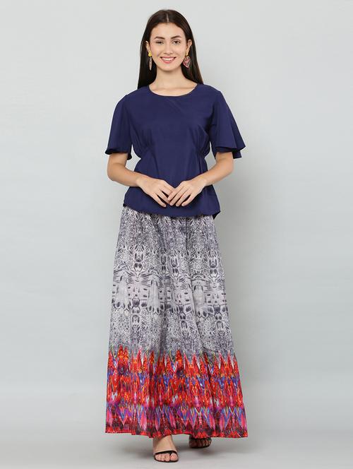 grey printed flared long skirt - 20114612 - Very Small Image - 1