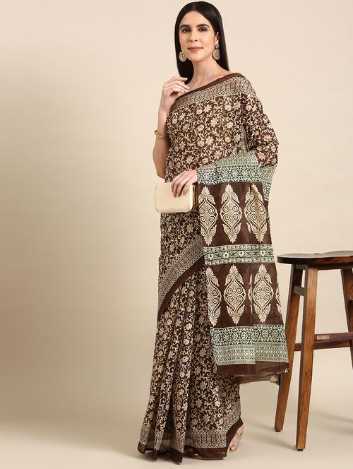 women's floral brown colored saree - 20115100 - Very Small Image - 1