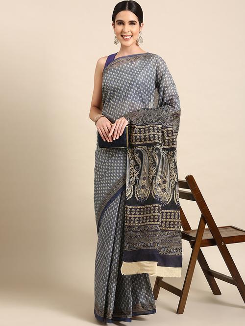 women's paisley blue colored saree - 20115138 - Very Small Image - 1