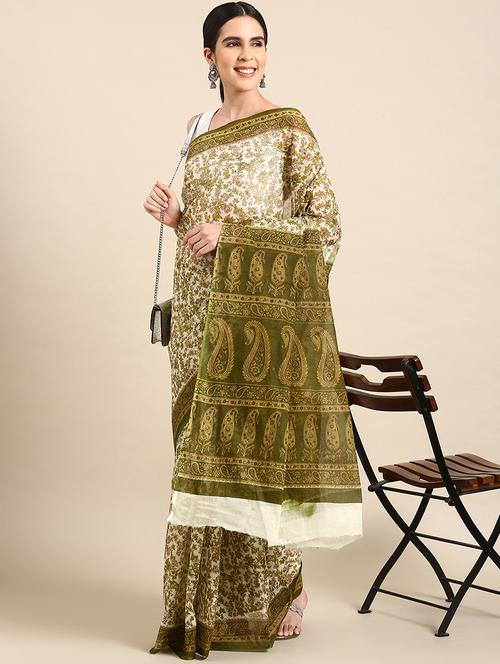 women's floral olive colored saree - 20115152 - Very Small Image - 1