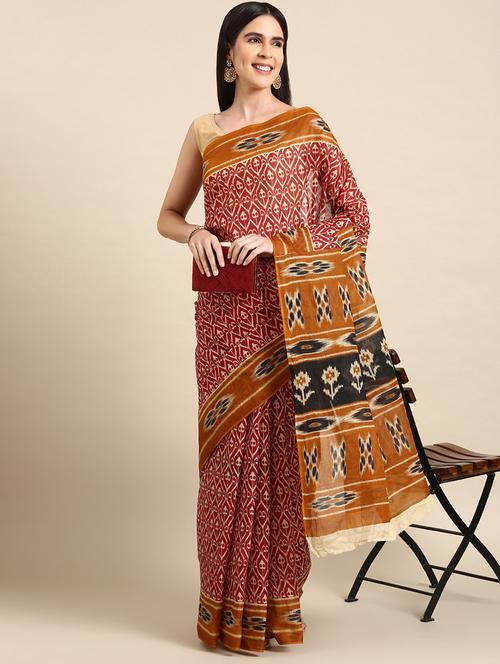 women's ikat red colored saree - 20115164 - Very Small Image - 1