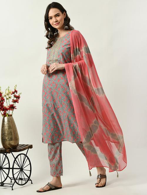 printed kurta pant set with dupatta - 20115181 - Very Small Image - 1