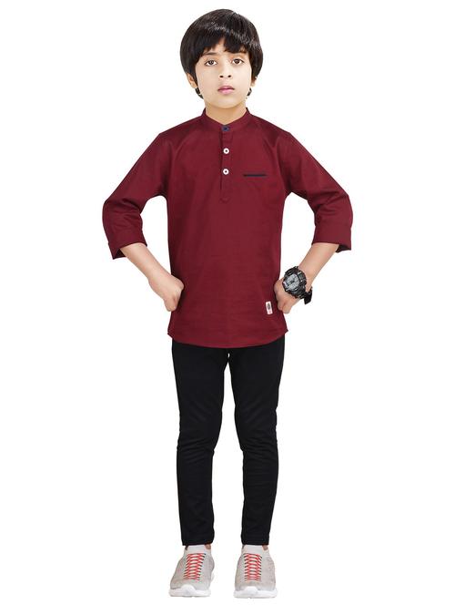maroon solid full length twin sets - 20116299 - Very Small Image - 1