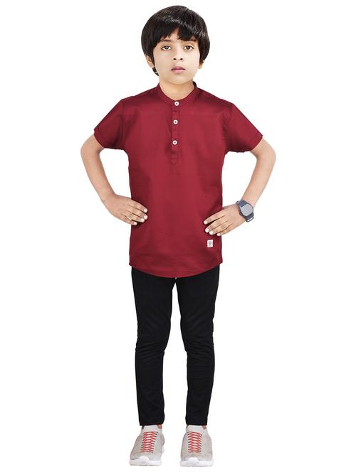 maroon solid full length twin sets - 20116431 - Very Small Image - 1