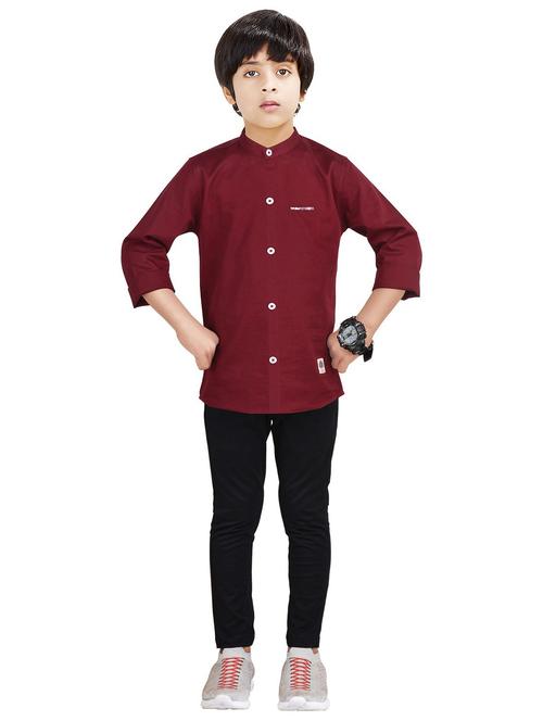 maroon solid full length twin sets - 20116554 - Very Small Image - 1