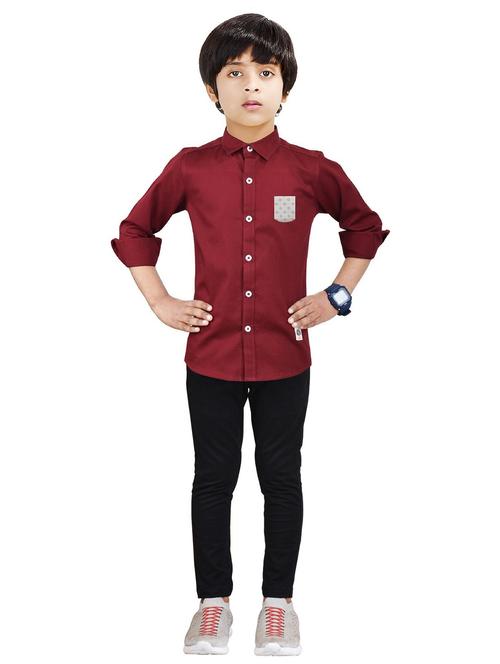 maroon solid full length twin sets - 20116561 - Very Small Image - 1
