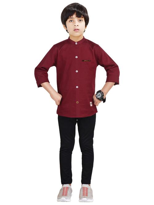 maroon solid full length twin sets - 20116633 - Very Small Image - 1