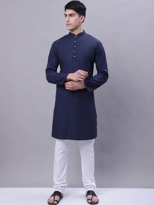 dark blue solid mandarin neck kurta - 20117379 - Very Small Image - 1