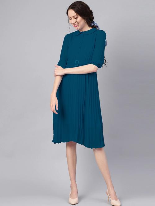 women's fit & flare solid dress - 20117440 - Very Small Image - 1