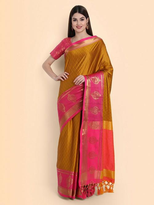 women's self design mustard colored saree with blouse - 20117504 - Very Small Image - 1