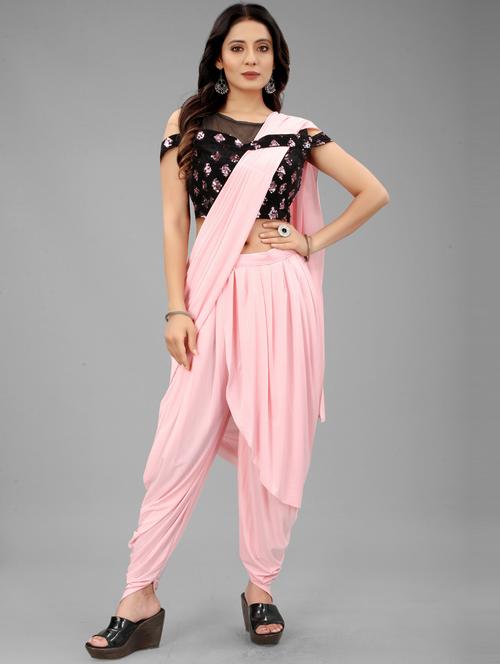 pink dhoti saree with blouse - 20117525 - Very Small Image - 1