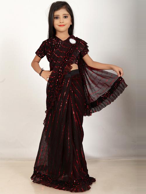 maroon self design party wear saree - 20117623 - Very Small Image - 1