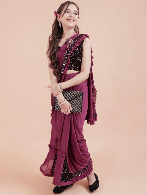 purple self design party wear saree - 20117638 - Very Small Image - 1