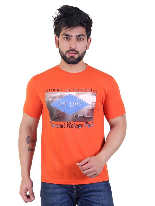 orange printed round neck t-shirt - 20117840 - Very Small Image - 1
