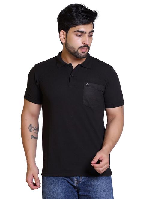 black solid short sleeve polo t-shirt - 20117901 - Very Small Image - 1