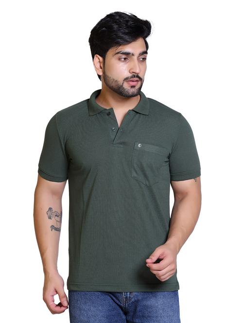 olive solid short sleeve polo t-shirt - 20117905 - Very Small Image - 1
