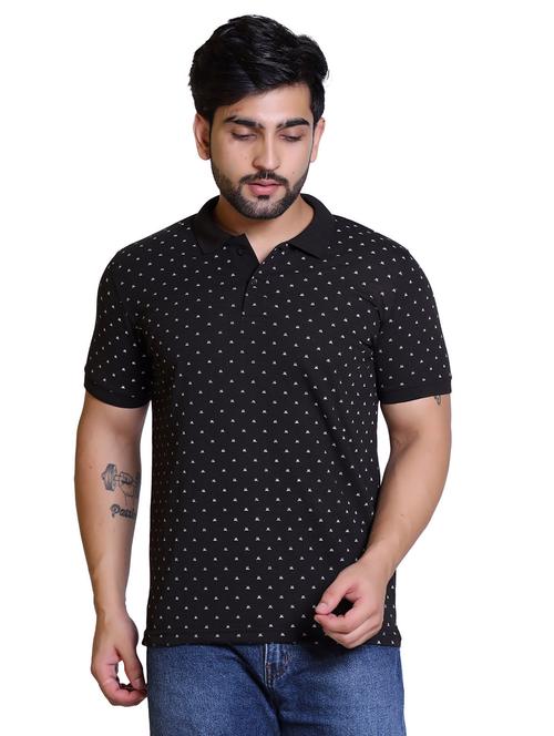 black printed short sleeve polo t-shirt - 20117907 - Very Small Image - 1