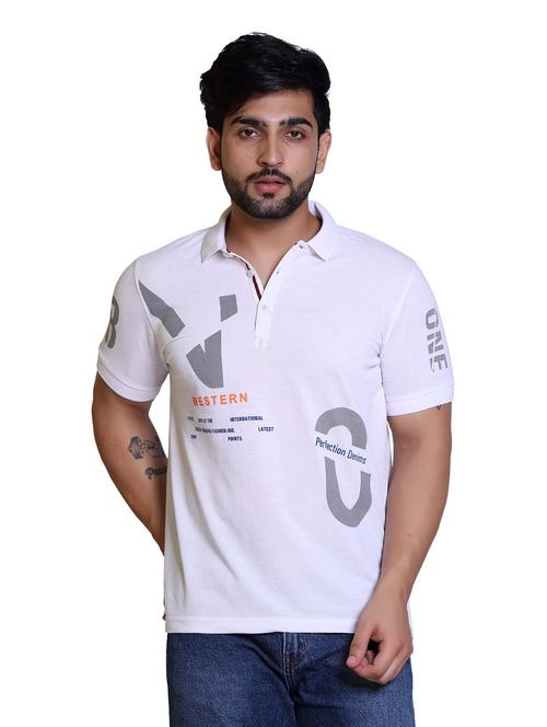 white printed short sleeve polo t-shirt - 20117918 - Very Small Image - 1