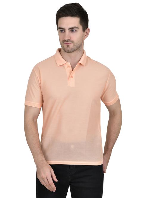 peach solid short sleeve polo t-shirt - 20118287 - Very Small Image - 1