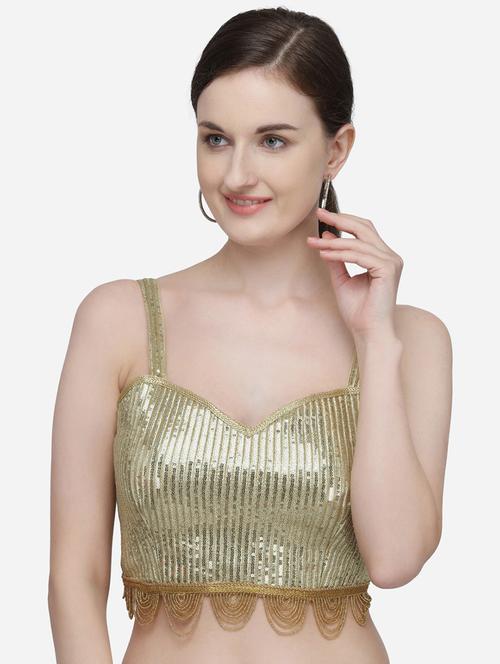 gold sleeveless sequins stitched blouse - 20118928 - Very Small Image - 1