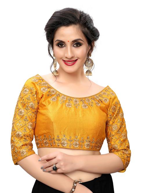 yellow round neck stitched blouse - 20119226 - Very Small Image - 1
