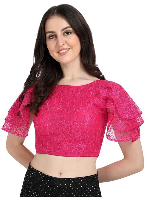 pink round neck stitched blouse - 20119234 - Very Small Image - 1