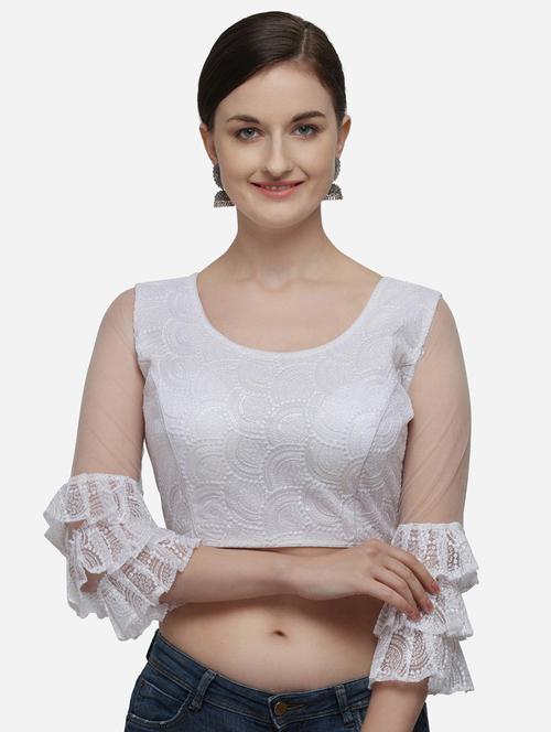 white round neck stitched blouse - 20119242 - Very Small Image - 1