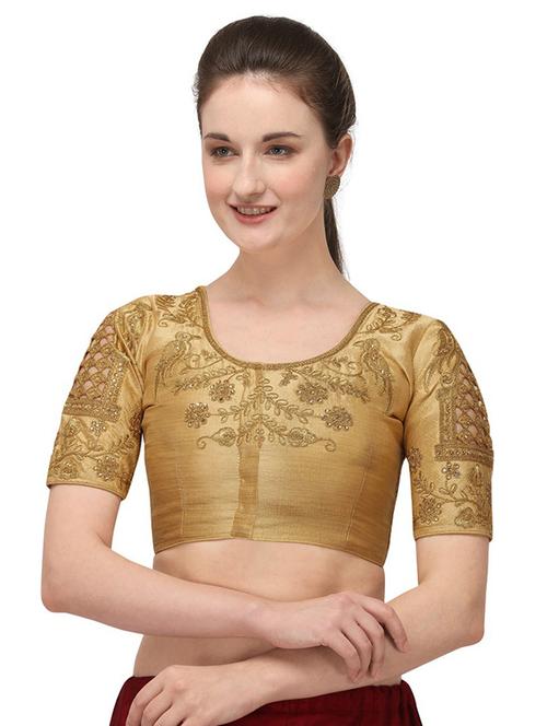 beige round neck stitched blouse - 20119251 - Very Small Image - 1