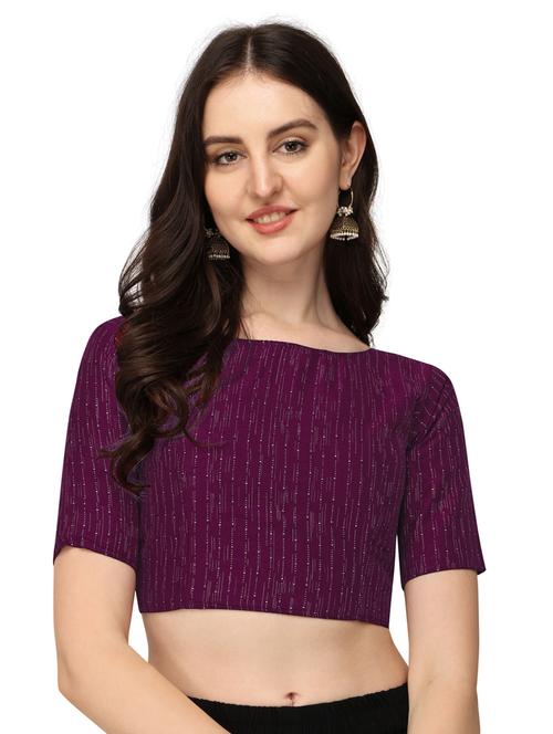 purple boat neck stitched blouse - 20119295 - Very Small Image - 1