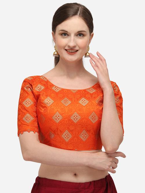 orange boat neck stitched blouse - 20119299 - Very Small Image - 1