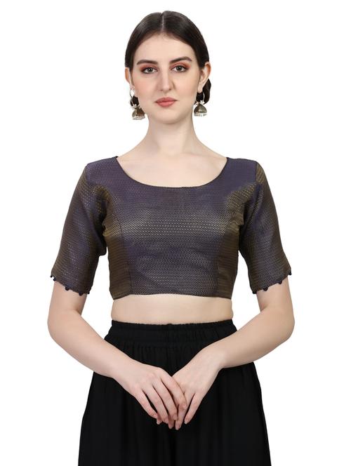blue round neck stitched blouse - 20119301 - Very Small Image - 1
