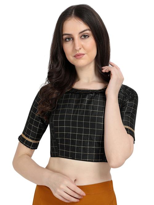 black round neck stitched blouse - 20119306 - Very Small Image - 1